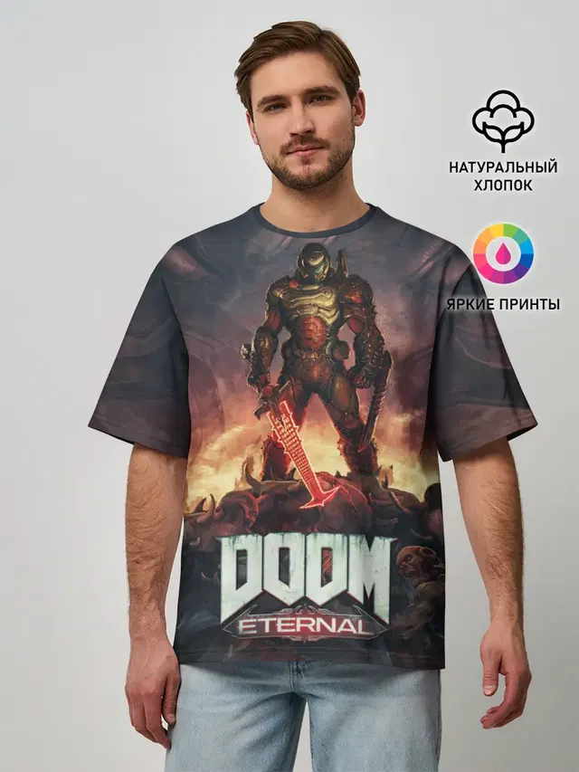 Мужская футболка оверсайз с принтом «Дум — DOOM ETERNAL»