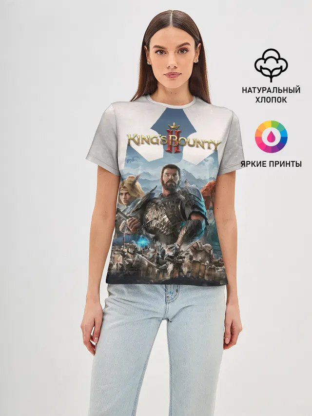Женская базовая футболка с принтом «Разные игры — Kings Bounty 2 трио»