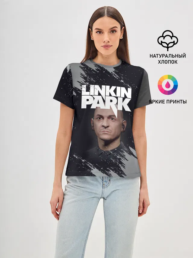 Женская базовая футболка с принтом «Linkin Park — ЧЕСТЕР»
