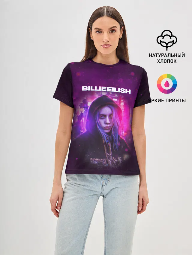 Женская базовая футболка с принтом «Billie Eilish — GLITCH»