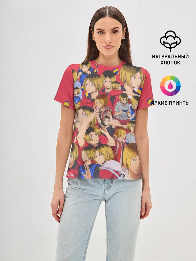Женская базовая футболка с принтом «Хайкью — Kozume Kenma Pattern Color»