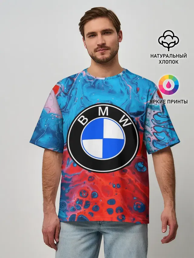 Мужская футболка оверсайз с принтом «BMW»