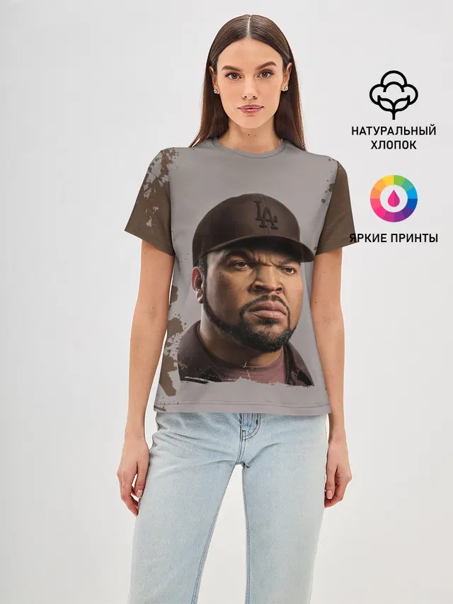 Женская базовая футболка с принтом «Ice Cube — Айс Куб»