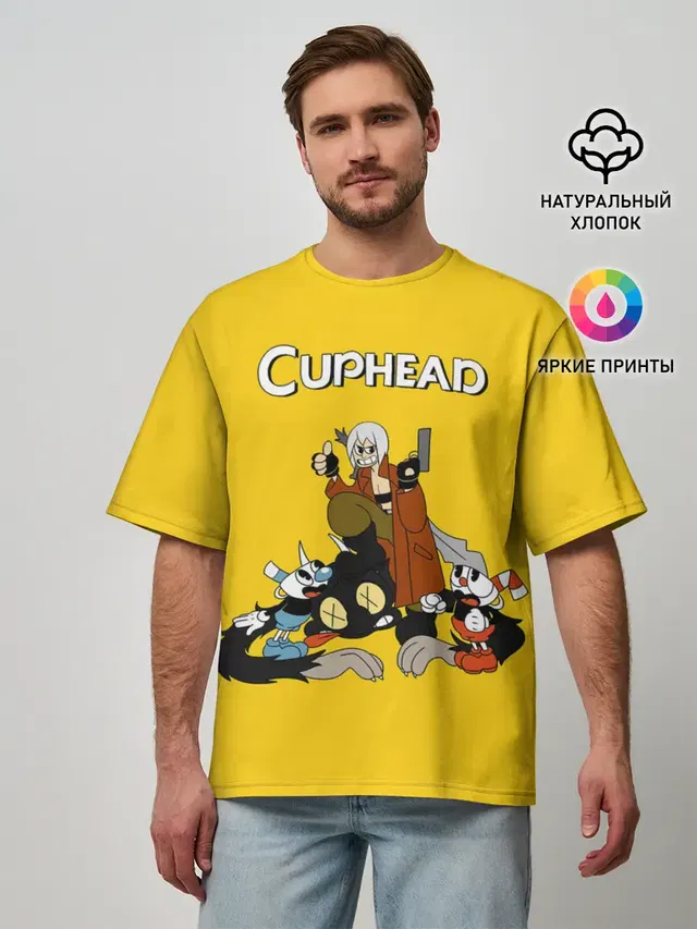 Мужская футболка оверсайз с принтом «Devil May Cry — Cuphead x DMC»