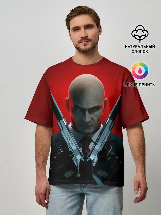 Мужская футболка оверсайз с принтом «Hitman — Agent here»
