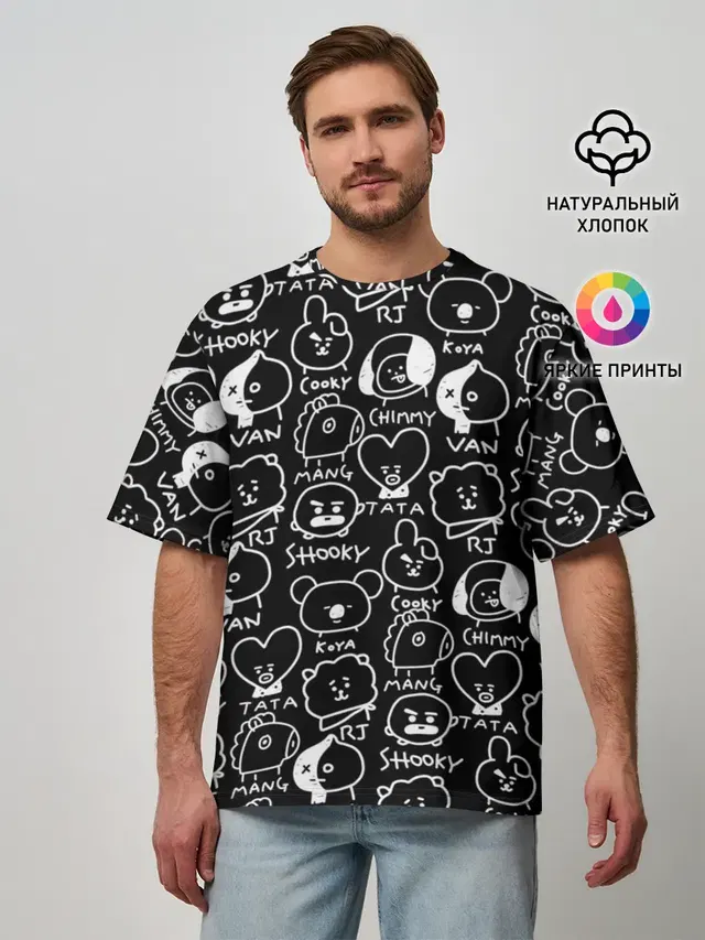 Мужская футболка оверсайз с принтом «BTS — BT21»