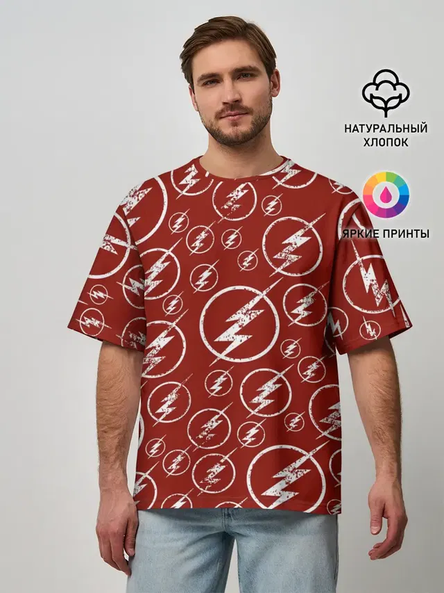 Мужская футболка оверсайз с принтом «Флэш — The Flash Logo Pattern»