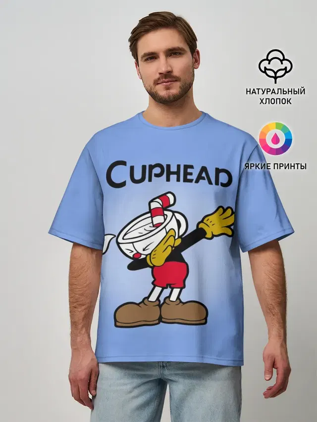 Мужская футболка оверсайз с принтом «Cuphead»
