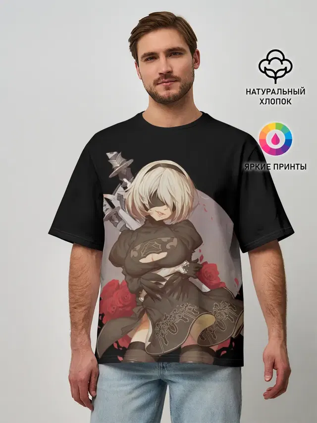 Мужская футболка оверсайз с принтом «Katana — Nier: Automata»