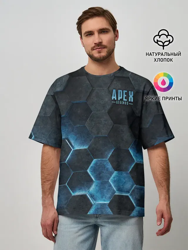 Мужская футболка оверсайз с принтом «Hexagon»