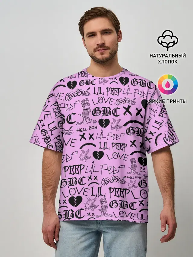 Мужская футболка оверсайз с принтом «Lil Peep — LIL PEEP LOGOBOMBING»