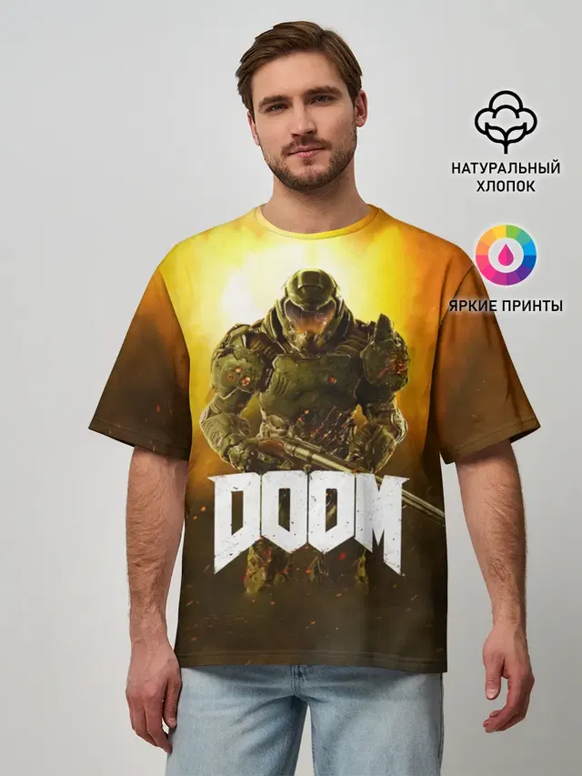 Мужская футболка оверсайз с принтом «Дум — DOOM 2016»