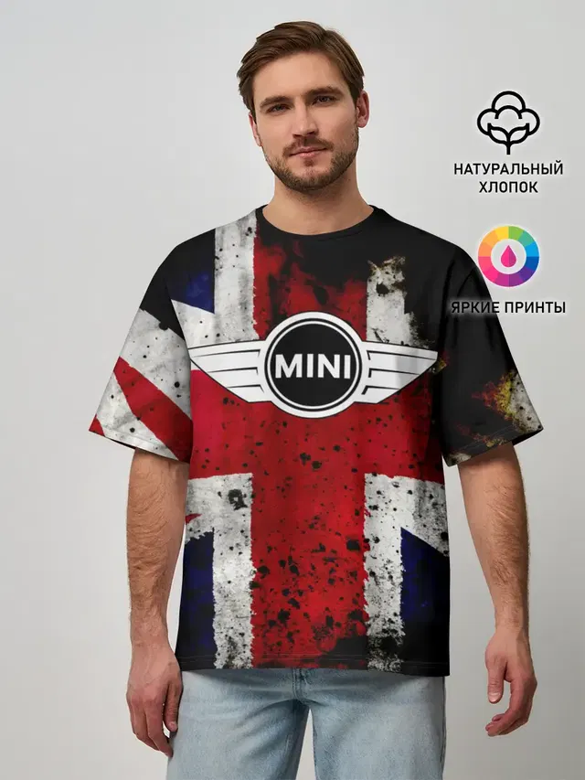 Мужская футболка оверсайз с принтом «BMW — Mini Cooper»