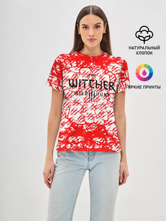 Женская базовая футболка с принтом «Red and white texture»