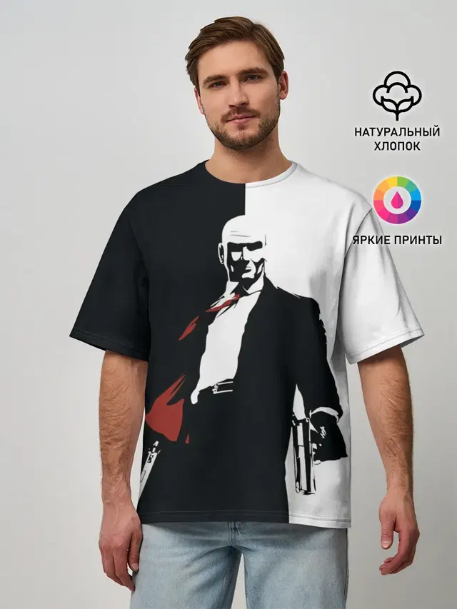 Мужская футболка оверсайз с принтом «Hitman BW»