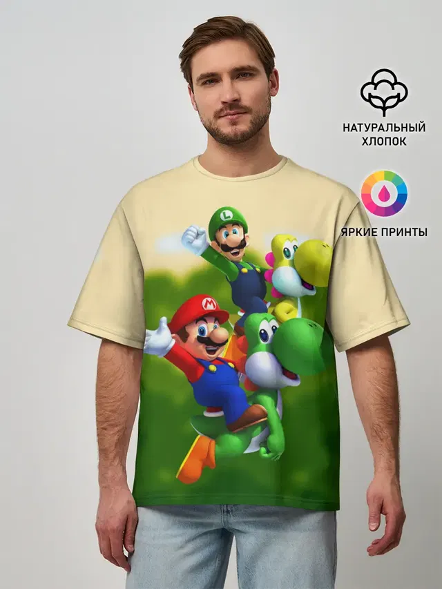 Мужская футболка оверсайз с принтом «Mario — 3DMario»