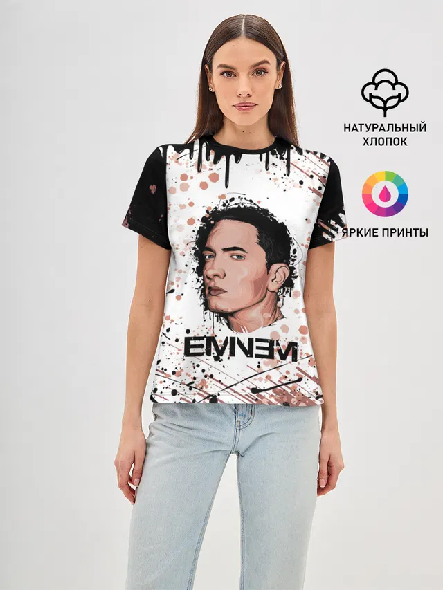 Женская базовая футболка с принтом «Eminem — ЭМИНЕМ»