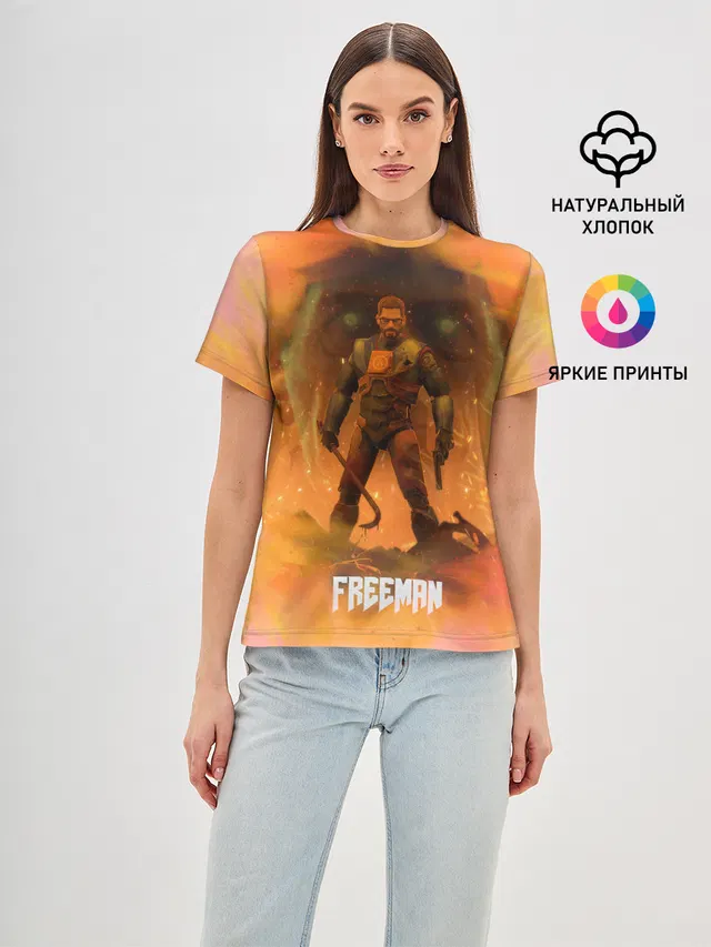 Женская базовая футболка с принтом «Freeman Gman Half-Life — FREEMAN — GMAN»