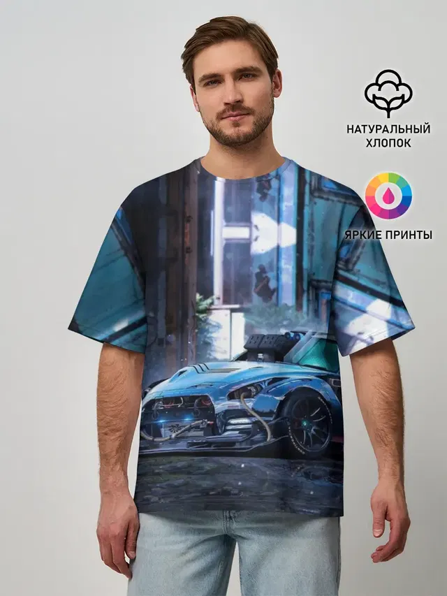 Мужская футболка оверсайз с принтом «Nissan — Nissan GTR R35»