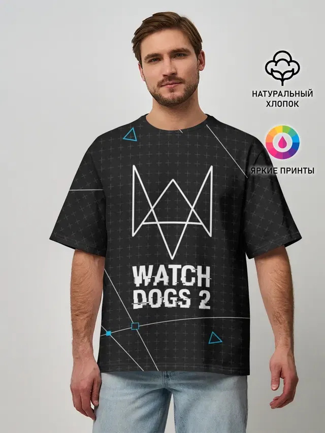 Мужская футболка оверсайз с принтом «Watch Dogs 2»
