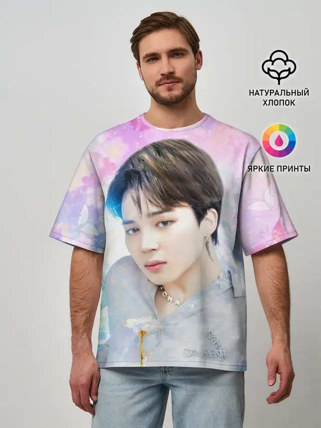 Мужская футболка оверсайз с принтом «BTS — БТС 2020 Season Greeting Чимин»
