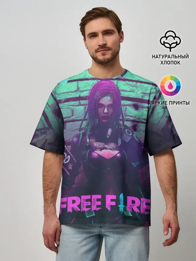 Мужская футболка оверсайз с принтом «Moco — FREE FIRE»