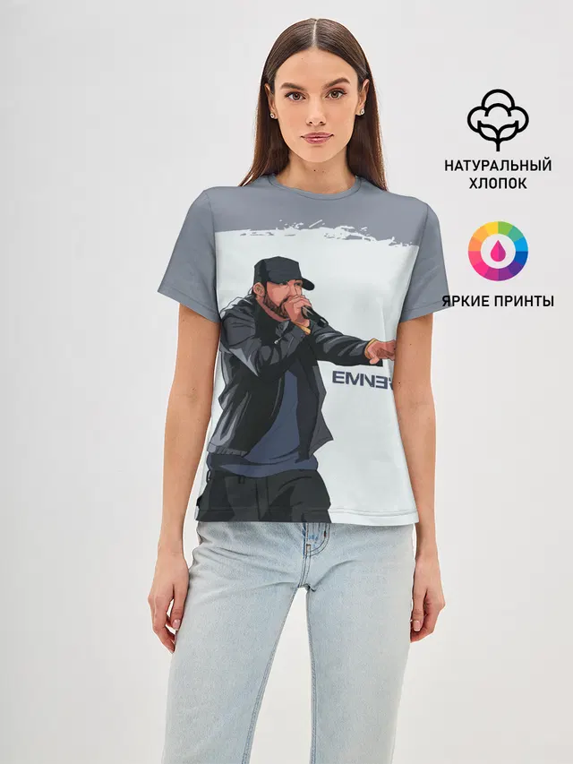 Женская базовая футболка с принтом «Eminem — ЭМИНЕМ»