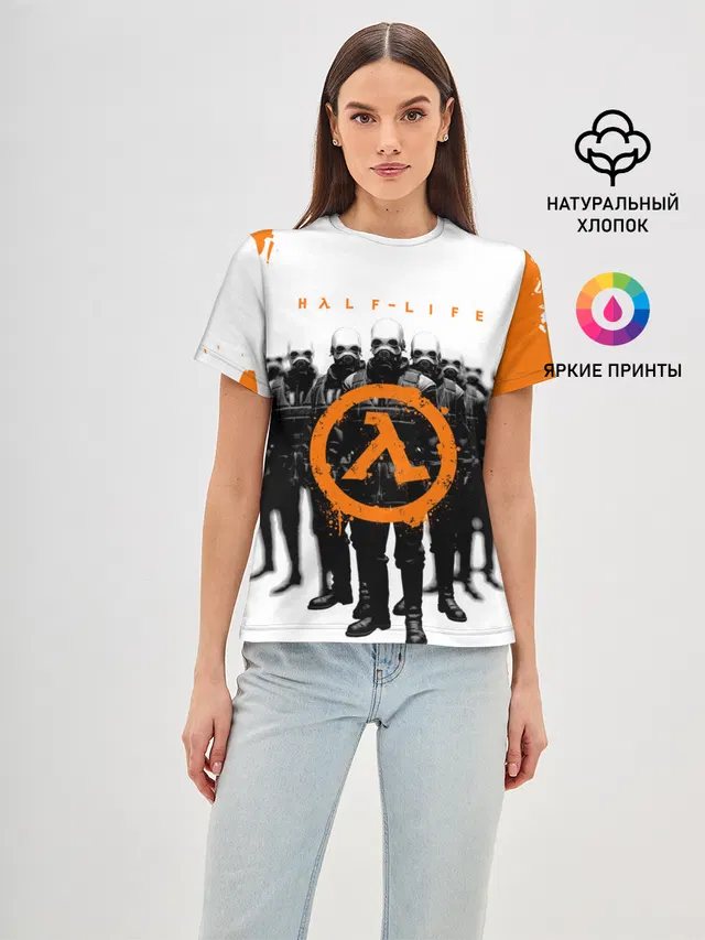 Женская базовая футболка с принтом «Half-Life — HL»