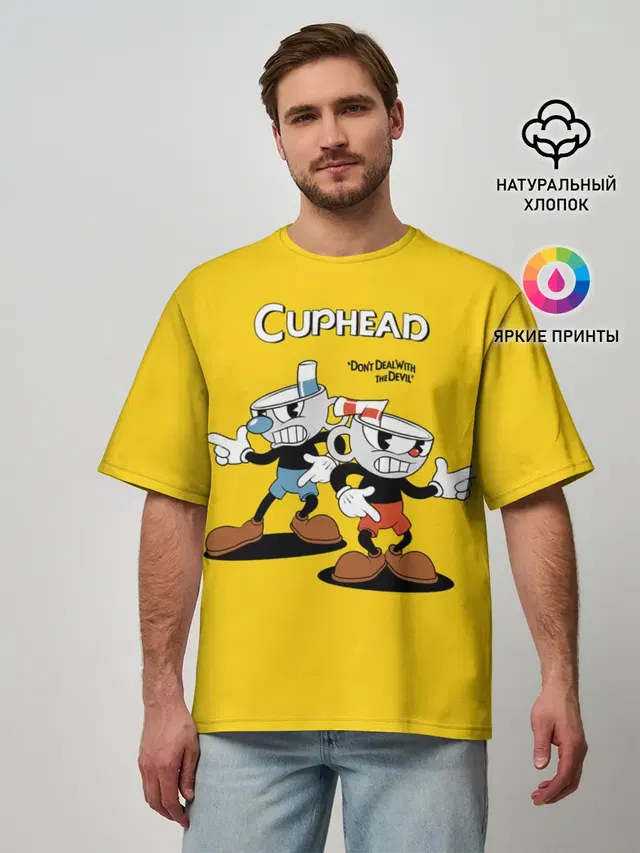 Мужская футболка оверсайз с принтом «Cuphead»