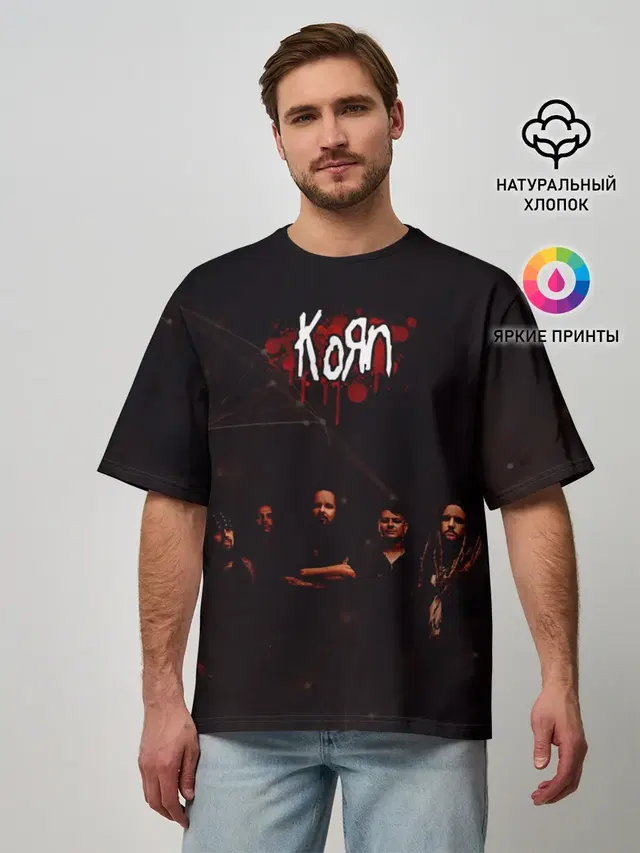 Мужская футболка оверсайз с принтом «KoЯn — Korn»