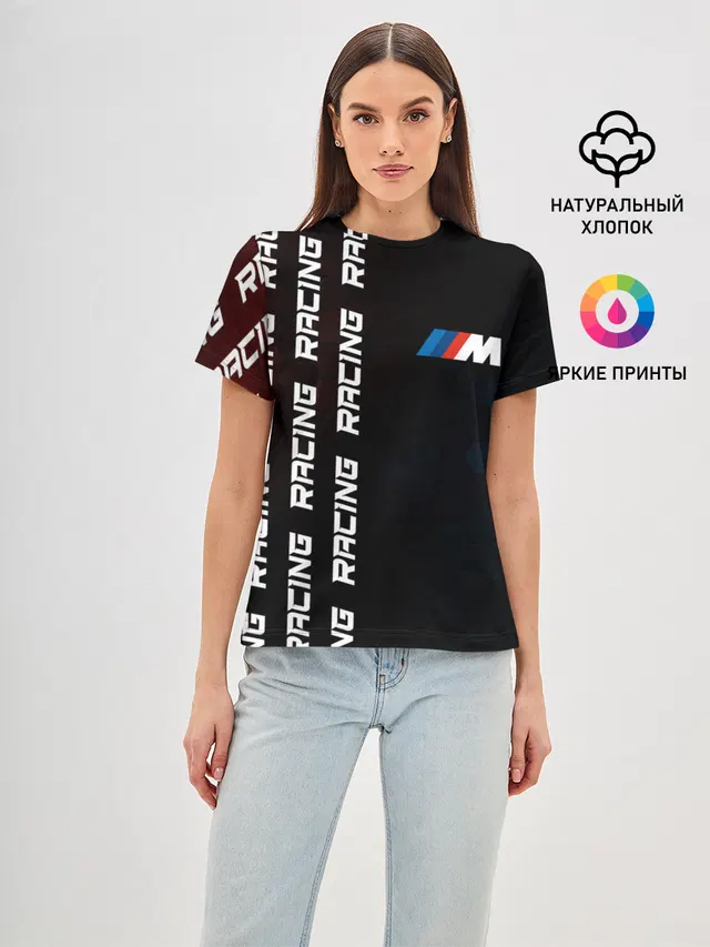 Женская базовая футболка с принтом «BMW — BMW - Racing»