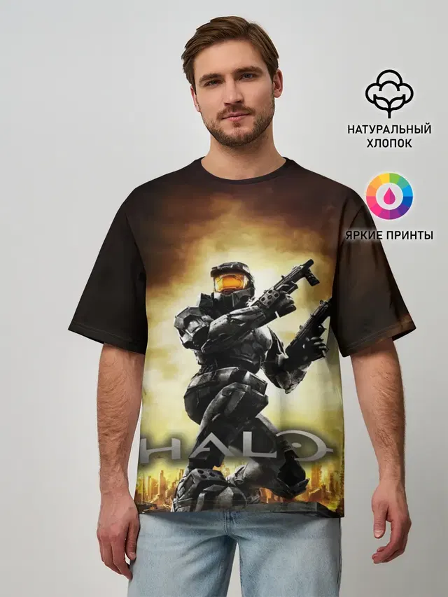 Мужская футболка оверсайз с принтом «Halo Infinite»
