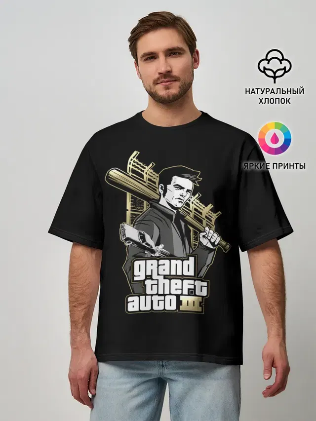 Мужская футболка оверсайз с принтом «GTA — Клод — GTA 3»