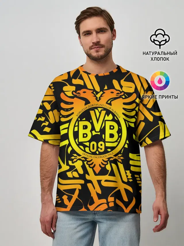 Мужская футболка оверсайз с принтом «Double-headed eagle — FC Borussia»
