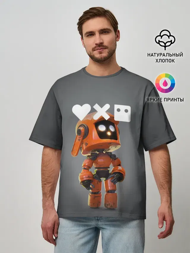 Мужская футболка оверсайз с принтом «Robot — K-VRC»