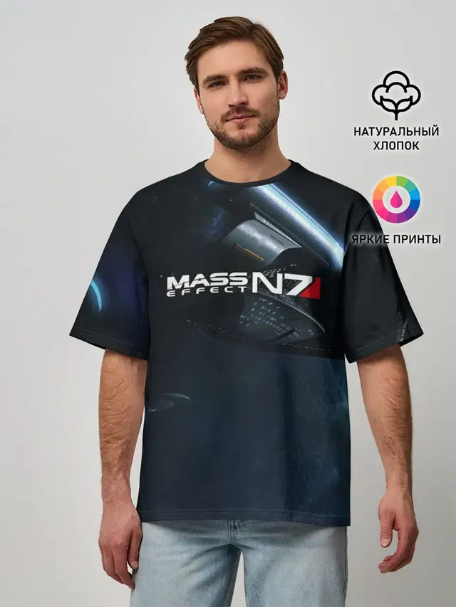 Мужская футболка оверсайз с принтом «Mass Effect — MASS EFFECT N7»
