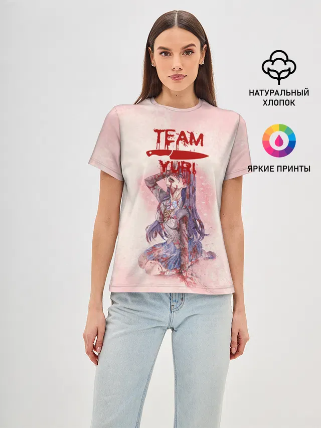 Женская базовая футболка с принтом «Doki Doki Literature Club — Team Yuri — Доки Доки»