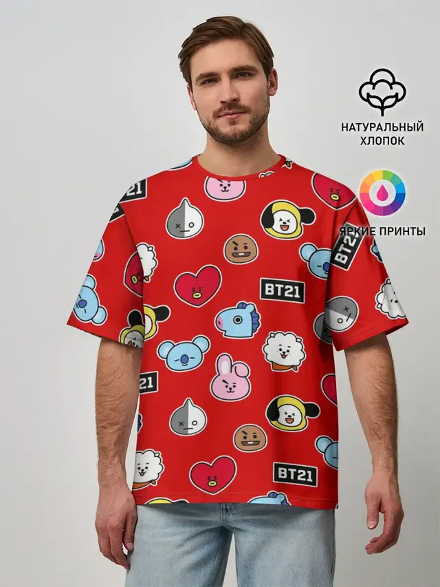 Мужская футболка оверсайз с принтом «BTS»