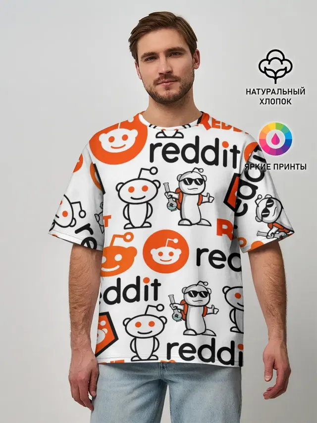 Мужская футболка оверсайз с принтом «Социальные сети — REDDIT — РЕДДИТ — ЛОГОБОМБИНГ»