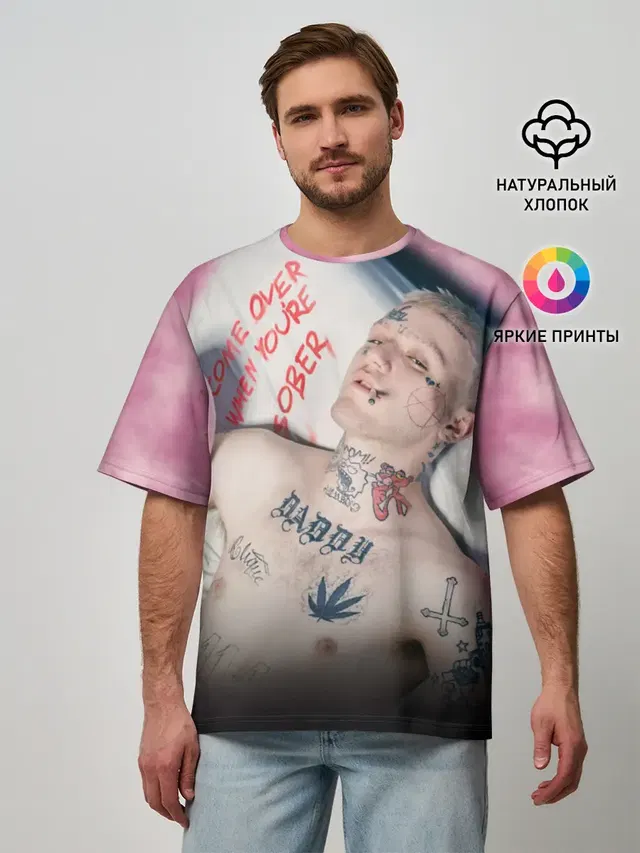 Мужская футболка оверсайз с принтом «Lil Peep — Come Over When Youre Sober»