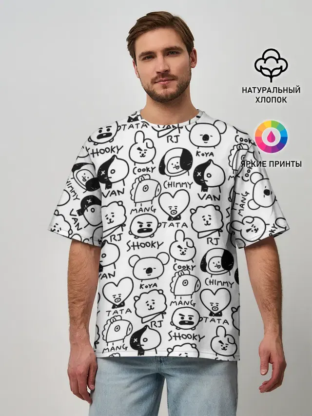 Мужская футболка оверсайз с принтом «BTS — BT21»