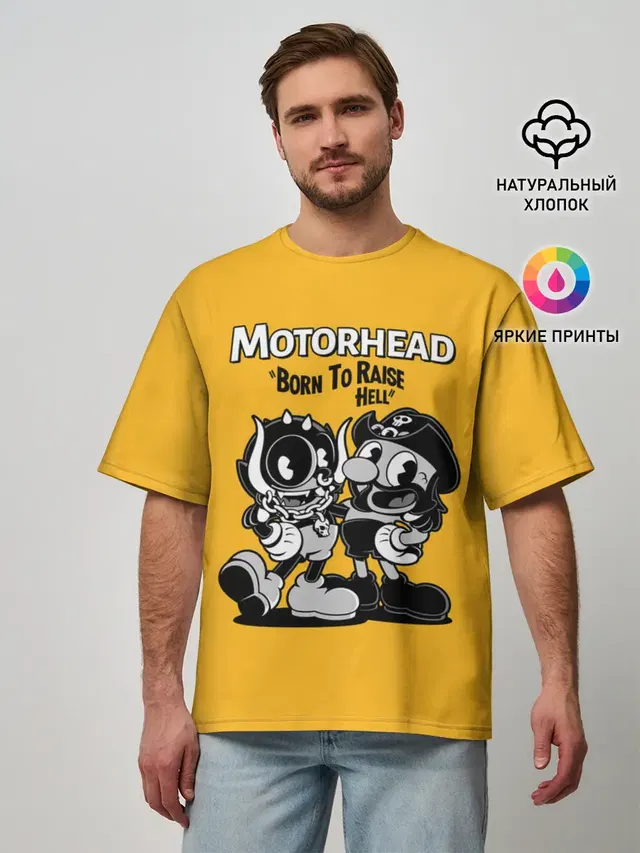 Мужская футболка оверсайз с принтом «Motorhead — Motorhead x Cuphead»