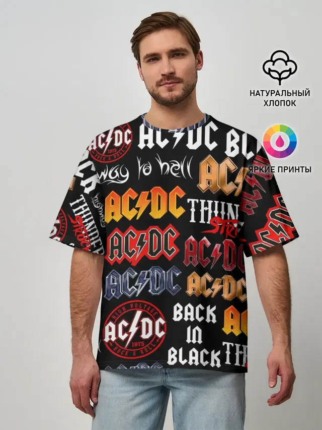 Мужская футболка оверсайз с принтом «AC/DC — AC DC LOGOBOMBING»