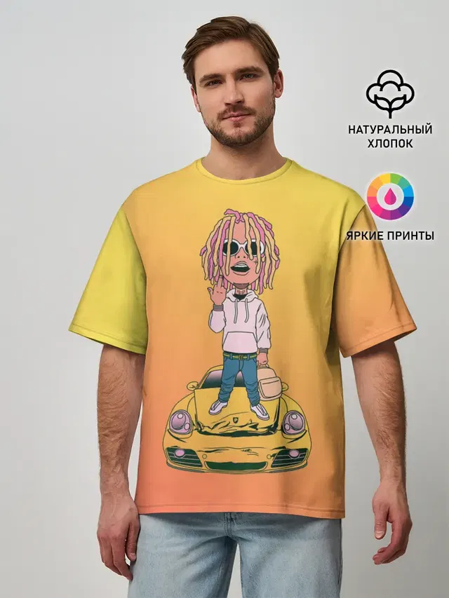Мужская футболка оверсайз с принтом «Lil Pump — Lil Pump - Flex Like Ouu»