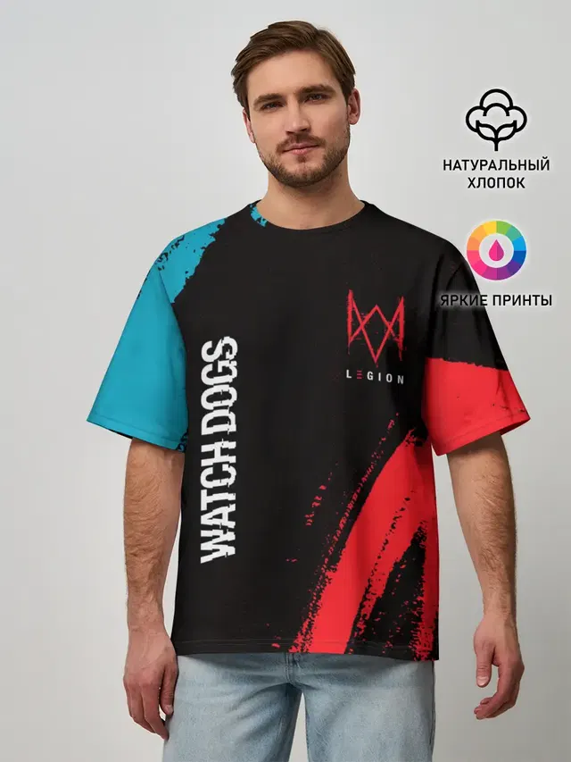 Мужская футболка оверсайз с принтом «Вотч Догс — WATCH DOGS LEGION»