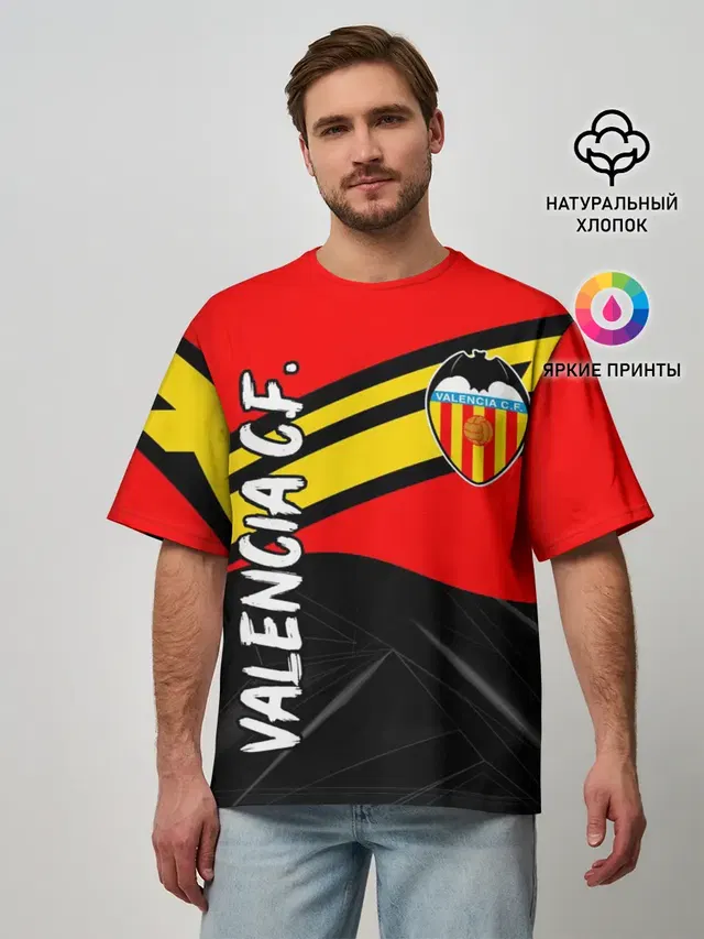 Мужская футболка оверсайз с принтом «Valencia — FC VALENCIA — ФК ВАЛЕНСИЯ»