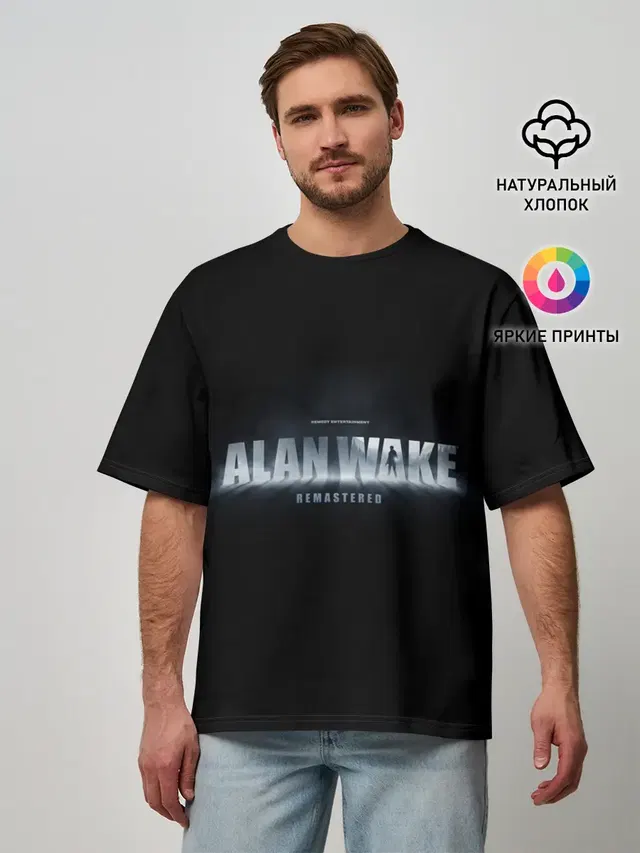 Мужская футболка оверсайз с принтом «Alan Wake — AW Remake»