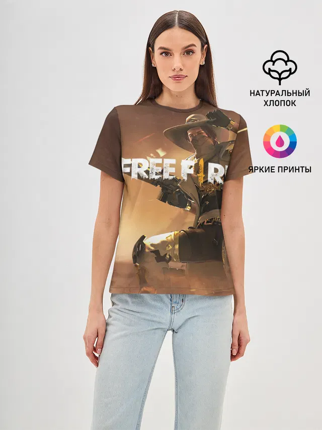 Женская базовая футболка с принтом «Cowboy — FREE FIRE»