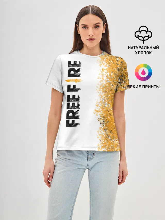 Женская базовая футболка с принтом «Grunge texture — FREE FIRE»