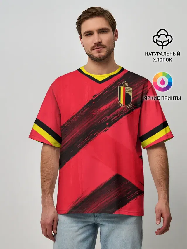 Мужская футболка оверсайз с принтом «Сборная Бельгии — Belgium home EURO 2020»